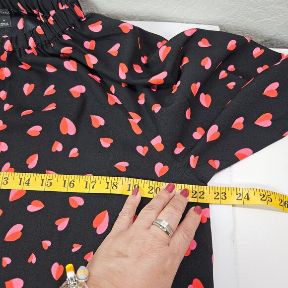 Ann Taylor Blouse Women Medium Black Pink Heart Print Long Sleeve Casual Top - Picture 7 of 8